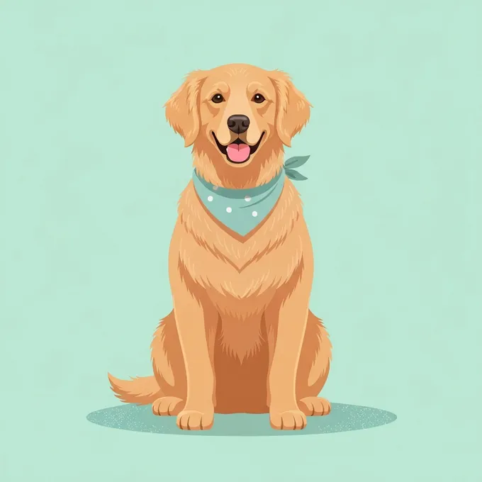 Illustration of a happy freshly groomed golden retriever